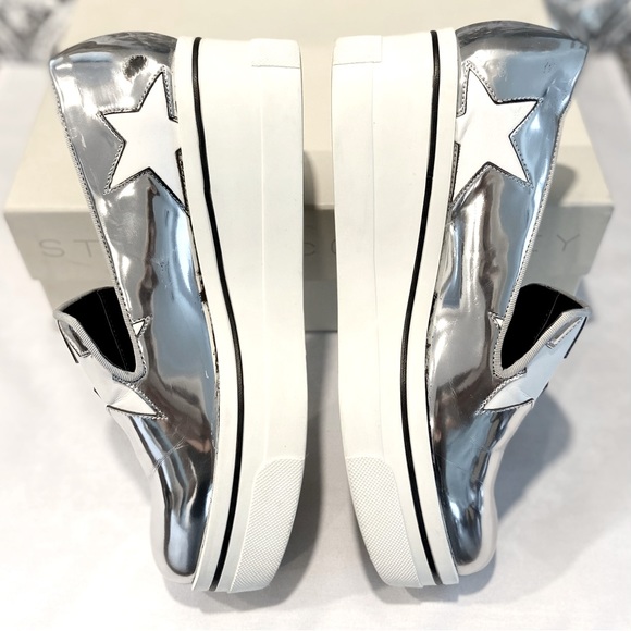 Stella McCartney Binx Metallic Star Platform Loafer Sneaker Indium/White Sz 5.5 - Picture 3 of 9